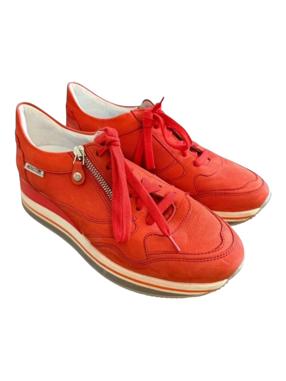 Mephisto Sneakers Olimpia Women’s Size 7.5 Orange Red Lace Up Zippers